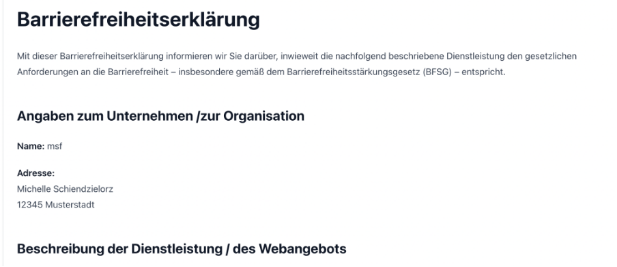 Screenshot Barrierefreiheitserklärung